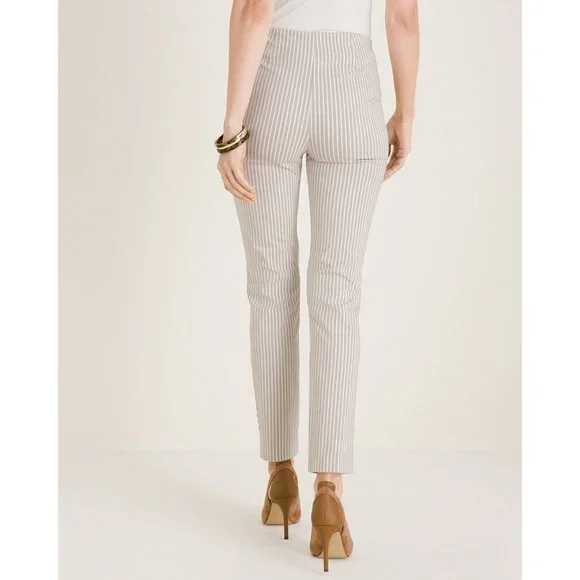 Chicos Womens So Slimming Brigitte Striped Button Ankle Pants Tan Neutral size 2 - Picture 2 of 15